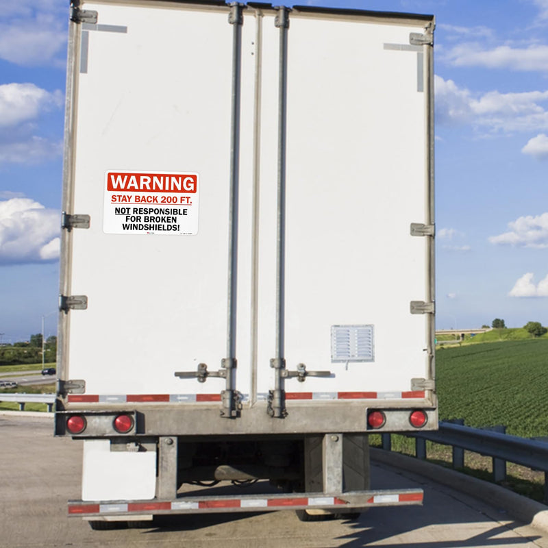 SmartSign - S-9933-RE-12x18-D1 Warning - Stay Back 200 Ft, Not Responsible For Broken Windshields Truck Label By | 12" x 18" 3M Engineer Grade Reflective Black/Red on White Warning Sign