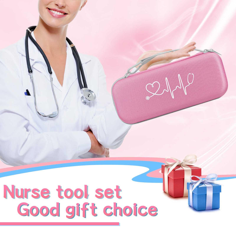 [Australia - AusPower] - 16 Pcs Stethoscope Case Kits, Stethoscope Case with Supplies Include 2 Pcs Rechargeable LED Pen Lights, Nurse Scissors, Nurse Pens, Bandage Wraps, Nurse Accessories, Perfect Nurse Gifts(Pink) Pink 