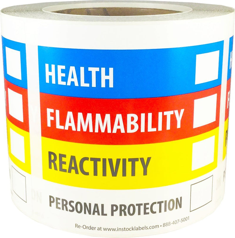 Hazardous Material Identification Label HMIL, 4 x 4 Inch Square Adhesive Stickers, 500 Total Hazard Labels on a Roll for Chemical Safety and Workplace Compliance – Made in the USA