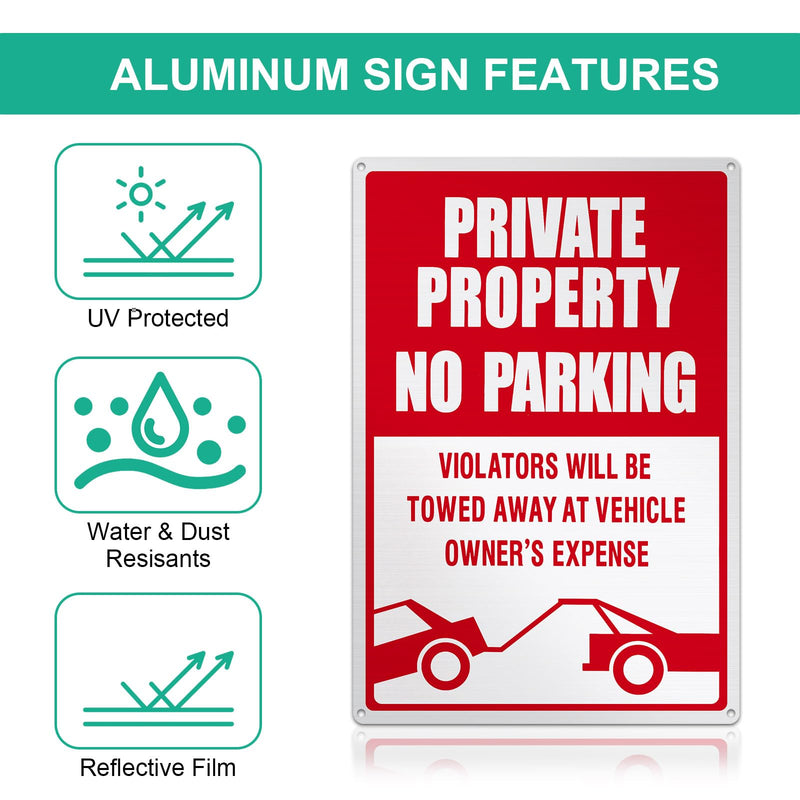 Outus 6 Pcs No Parking Sign, 18 x 12 Inches Reflective Private Property Sign Violators Will Be Towed, Rust Free Aluminum, UV Protected, Weather Resistant, Waterproof, Durable Ink, Easy to Mount