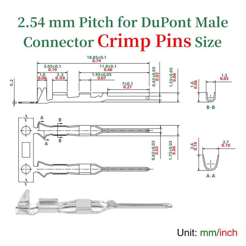 [Australia - AusPower] - 100 Sets for DuPont 2.54 mm Pitch 1-Pin Male Adapter Cable Connector Accessories. 200 Pieces 2.54 mm Pitch 1-Pin Adapter Connector Male Housing Socket Terminal, Crimp Pins Kit. Black-Single Row 