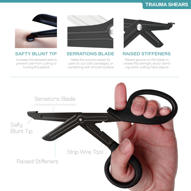 [Australia - AusPower] - Trauma Shears 4-Pack 7.5 inch, Bandage Scissors Set, EMT & Medical Scissor, First Aid Scissors, Large Nurse Scissors, Fluoride-Coated with Non-Stick Blades by LI JIU® (4 Pack Black Fluoride-Coated) 4 Pack Black Fluoride-Coated 