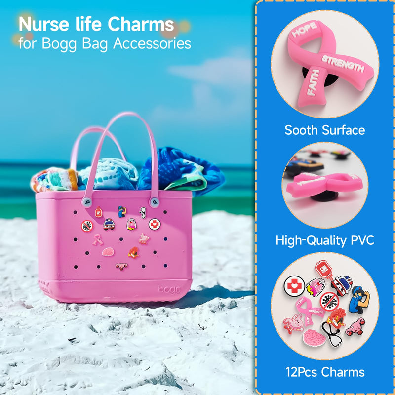 [Australia - AusPower] - 12pcs Charms for Bogg Bag, PVC Beach Charms for Simply Southern Totes, Insert Decorative for Handbag Beach Tote Nurse LIfe2 