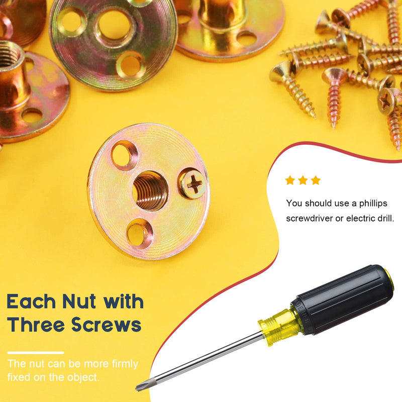 [Australia - AusPower] - Hilitchi 64Pcs M10 Brad Hole Tee Nut Carbon Steel Screw in T Nuts Round Base Mounting Hardware Fitting Fastener Flange Insert Female Thread with Screws (M10-64PCS) M10-64PCS 