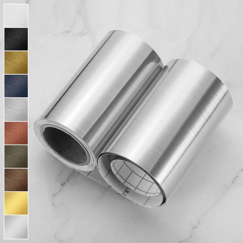 HARFINGTON Mirror Border Peel and Stick Wood Grain Tape 2" x 39ft Foil Self-Adhesive Waterproof Frame Sticker Removable Wallpaper for Bathroom Cabinet Door Photo Frame, Brushed Silver 2 IN x 39 FT