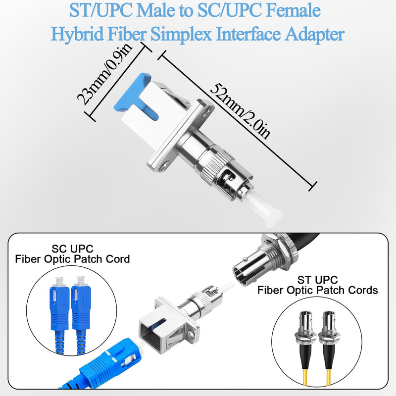 QIANRENON ST to SC Hybrid Fibre Optic Adapter SM 9/125μm ST/UPC Male to SC/UPC Female Simplex Fibre Converter Coupler Connector for Optical Power Meter Red Light Pins Patch Cord Pigtail FTTH