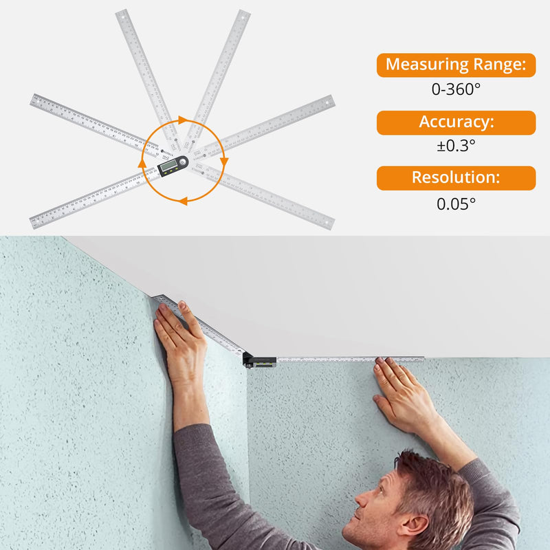 [Australia - AusPower] - Neoteck Professional Measurement Kit: 12 inch Digital Angle Finder Protractor Ruler & 2-in-1 Dual Probe Pinless Moisture Meter with LCD Display, Data Hold, Audio Alarm for Wood, Wall, Concrete 