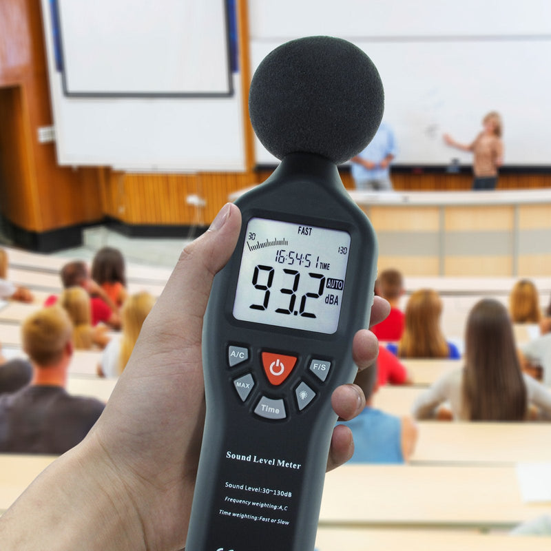 [Australia - AusPower] - Decibel Meter Digital Sound Level Meter Professional Noise Meter High Accuracy 30dB to130dB Measuring Range with Backlight Display for Classroom, Office, Home, etc. Without Data Record Function 