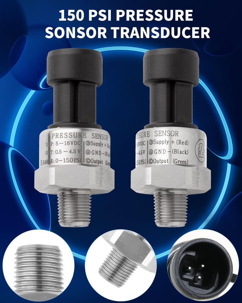 150 Psi Fuel Oil Pressure Transducer Sensor Sender 1/8" -27 NPT Thread with Harness Kit for Oil Fuel Air Water, Stainless Steel 0-150 Psi Sensor Pressure Transmitter