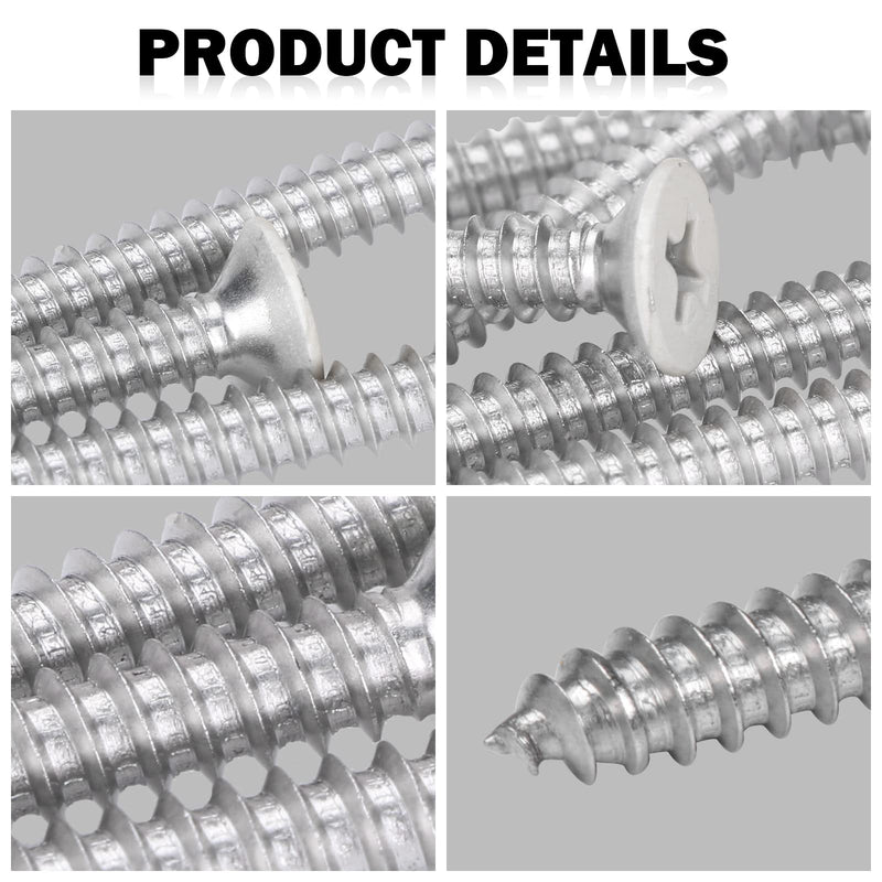 [Australia - AusPower] - White Head 100 PCS #8X2" Stainless Steel Phillips Flat Head Wood Screws,Stainless Steel 18-8 A2(304) Screw,Home Screw Kit by QISHENG #8X2" White 