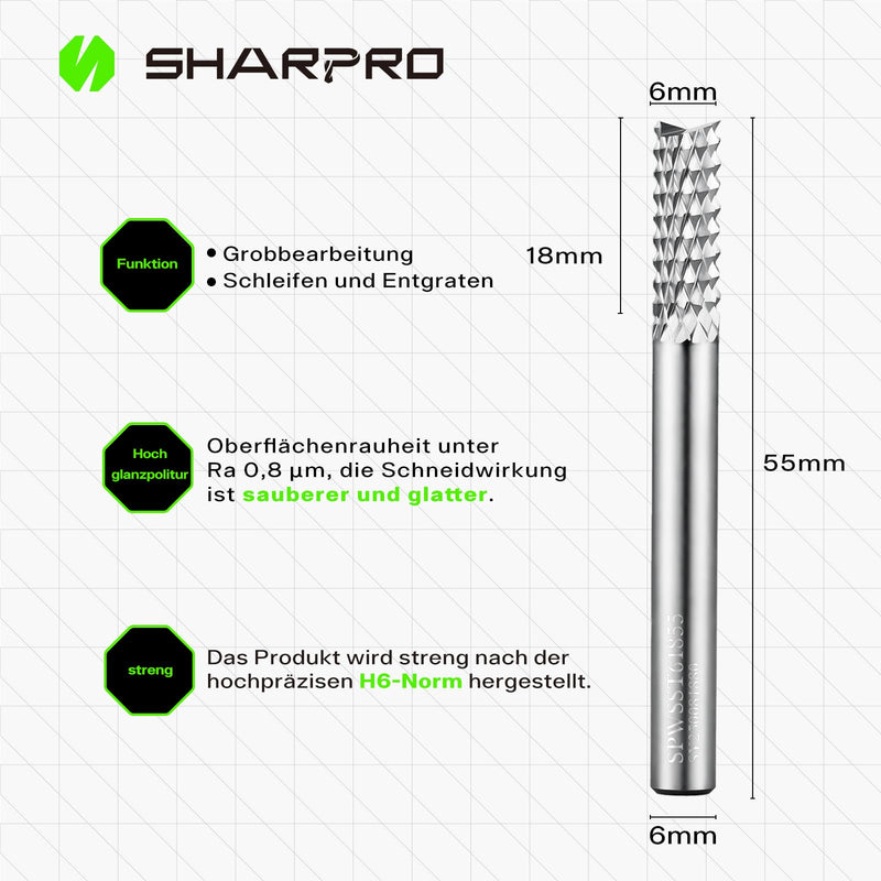 Carbide Carbide Burr End Mill 6 mm Shank for CNC and Router | Carbide burrs for metal milling drill, wood, groove cutter, chamfer cutter, engraving cutter SD 6mm - SKD 6mm - SL 18mm - GL 55mm