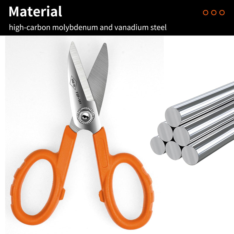 FSP-101 Anti Slip Kevlar Scissor,Electrician Scissors,For Cutting Fabric, Kevlar, Tape, Cable, Leather, Partner for Working Technicians, Electricians,FTTX Working Technicians FSP-101
