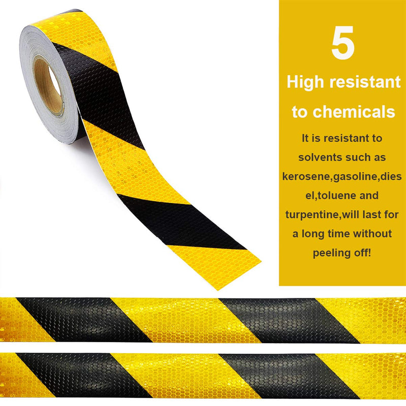 Waterproof Reflective Safety Tape Roll 2"X150' Yellow Black Striped Floor Marking Tape Hazard Caution Warning Tape Auto Truck Self-adhesive Safety Sticker Strips for Wall Factory Trailer Vehicle Yellow&Black-Honeycomb