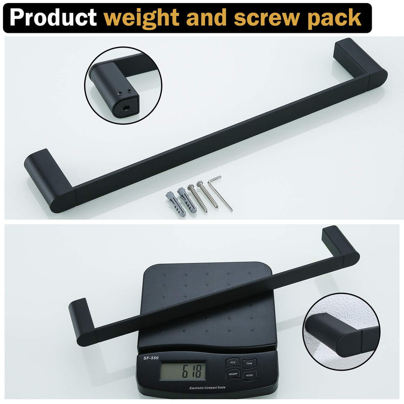 RANDOM Matte Black Towel Bar Rack Holder Rod 18 inch Hand Towel Holder for Bathroom Kitchen Heavy Duty Hardware Accessories Wall Mount Contemporary Hotel Style.96026-2-18MB 18 Inch (1 Piece)