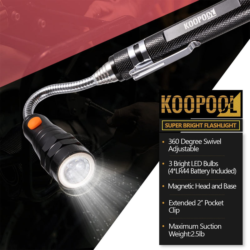 [Australia - AusPower] - Telescoping Magnetic Pickup Tool Set, Inspection Mirror Telescoping, LED Flashlight, Cool Gadgets for Men, Gifts for Dad, Husband, Kids, Boyfriend, Magnet Stick Red 