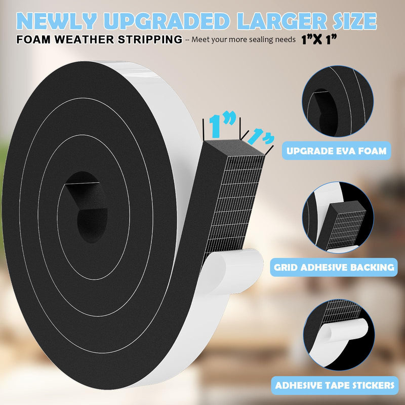 [Australia - AusPower] - 1"×1" EVA Foam Strips with Adhesive Weather Stripping Tape Larger Foam Weather Stripping Strip for Large Gap Insulation (1"×1",13FT,Black) 13FT (1"×1") Black 
