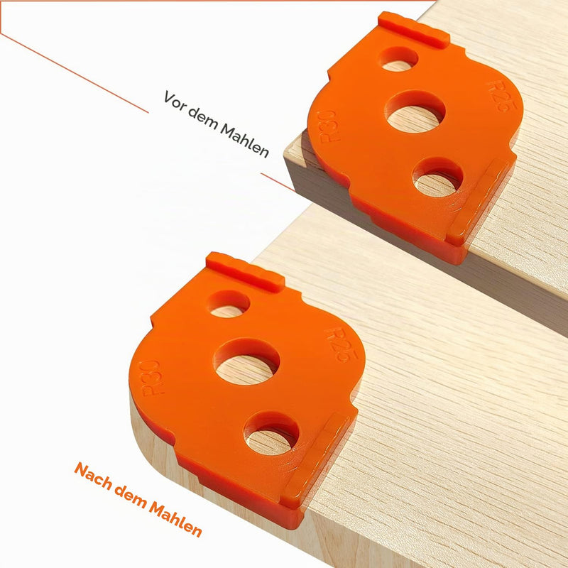 Set of 4 Router Templates for Router, Radius Jig Router Templates (R5-R40) | For even curves on wooden edges; radius gauge R5, R10, R15, R20, R25, R30, R35 and R40. Orange