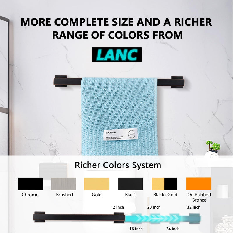 LANC ORB 12-Inch Towel Bar for Bathroom Wall Mounted Bathroom Square Towel Rack, Total-14 Oil Rubbed Bronze Bath Towel Holder Towel Hanger Hand Towel Holders Towel Rail Towel Rod, A8804ORB-3P1 1 Pack 12“