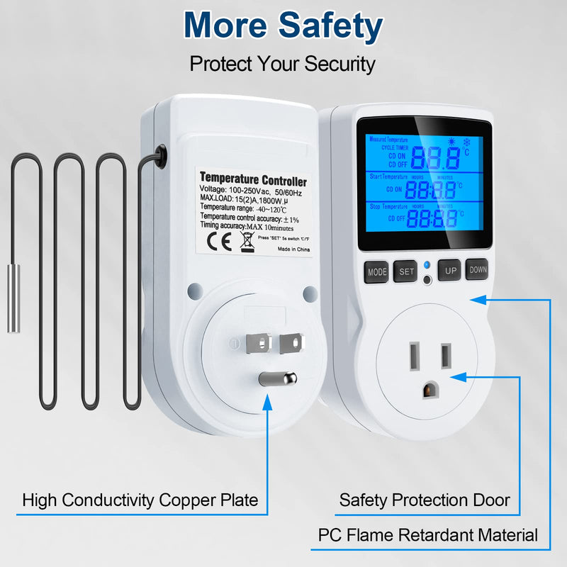 [Australia - AusPower] - Digital Temperature Controller Thermostat Timer - Reptile Thermostat Controller Day Night Timer 110V Temperature Controlled Outlet Plug Heating Cooling Control with Sensor ?TC816? TC816 