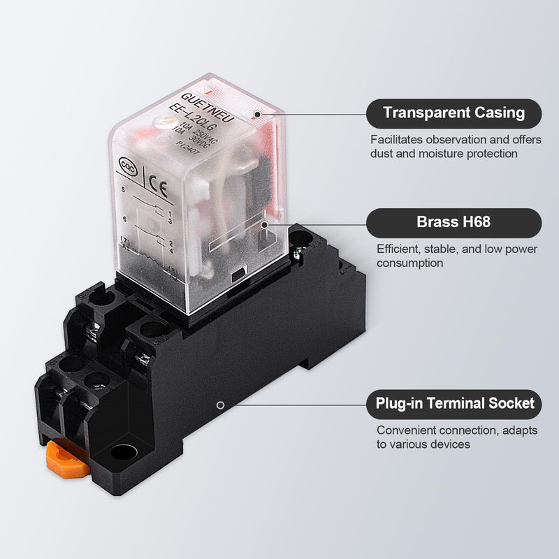 [Australia - AusPower] - 2 Pcs Electromagnetic Power Relays, Red Indicator Light, 8-Pin DPDT 10 A 110 VAC Relay with Plug-in Terminal Socket, DIN Rail Mounted, CQC, CE (EE-L2CLG) 8-Pin 110 VAC 