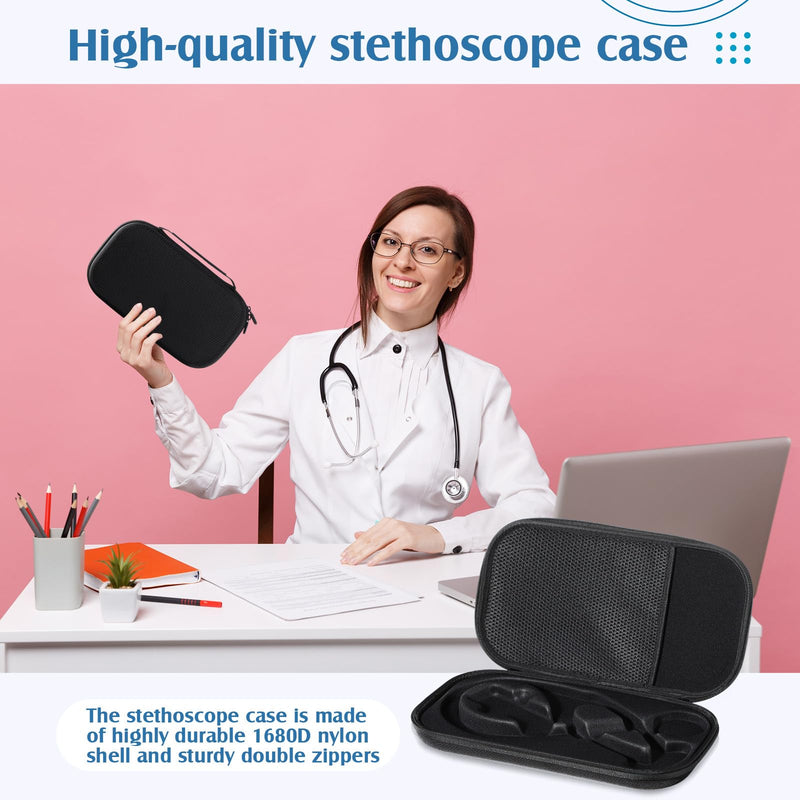 [Australia - AusPower] - 1 Pack Digital Stethoscope Case, 13.19 x 7.48 x 1.77 Inches Large Carrying Case Compatible with Digital or Cardiology Stethoscope, Black 