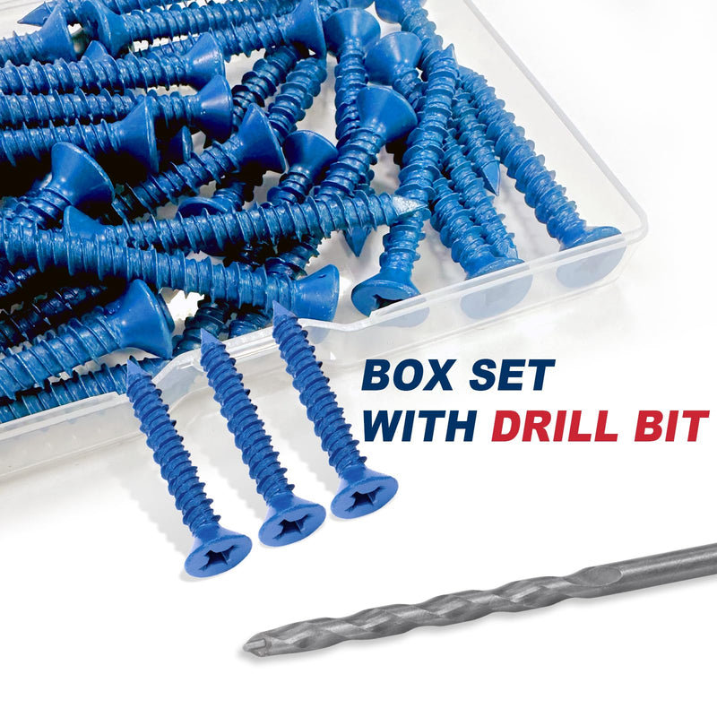 [Australia - AusPower] - 1/4" x 1-1/4" Concrete Screw Anchor,Phillips/Square Flat Head, Drill & Driver Bits Included, for Concrete, Block & Brick(36pcs/Box) 1/4" 1 1/4 Inches 36 
