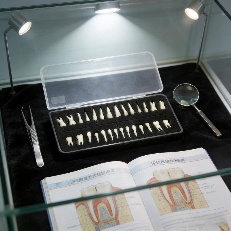 Tooth Model, 1:1 Adult Tooth Model, Permanent Teeth Demonstration Kit | 28 black teeth, 1:1 tooth model made of high-quality resin. Ideal for dental students & teaching. Includes storage box