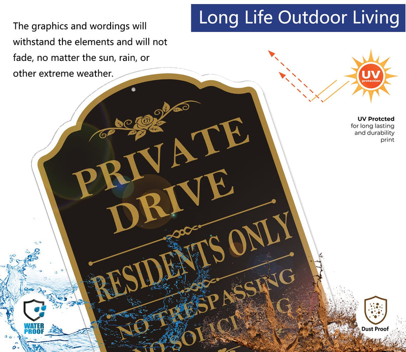 Private Drive Residents Only No Trespassing No Soliciting Signs 14"x 10" Private Driveway Sign Private Property Sign Metal Rust Free Aluminum Waterproof Outdoor Use 2 Pack