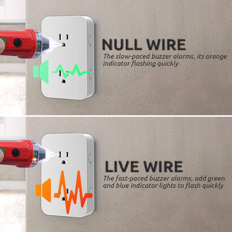 [Australia - AusPower] - Non-Contact VoltageTester/Voltage Tester, Dual Range AC 12V/48V-1000V, Live/Null Wire Tester, Electrical Tester, Flashlight, Audible and Flashing LED Alarms, Pocket Clip -Red Red 