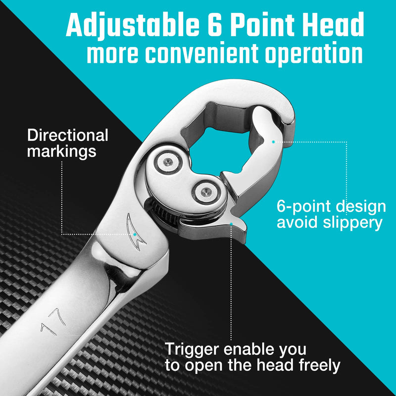 DURATECH Ratcheting Flare Nut Wrench Set, Open End Wrench Set, Metric, 5-Piece, 10, 12, 13, 14, 17mm, CR-V Steel, Organizer Pouch Included