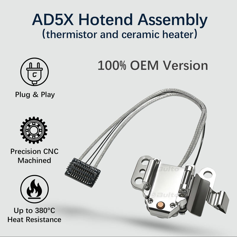 Original AD5X Hotend Heating Assembly for Flashforge AD5X 3D Printer Hotend Heating Block Component with Ceramic Heater, Thermistor Sensor & Metal Clip, Durable AD5X Extruder Parts & Accessories AD5X Hotend Assembly