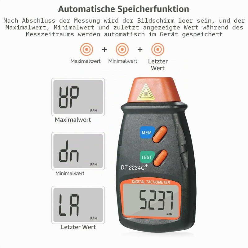 Photo Speedometer DT2234C Digital Speedometer Non-Contact Portable with LCD Display Speed Range 2.5 to 99,999 rpm