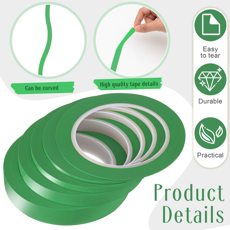 Xuniea 5 Rolls of Vinyl Tape Masking Tape Automotive Car Auto Paint for Curves, High Temperature Vinyl Low Tack(1/16 Inch, 1/8 Inch, 1/4 Inch, 1/2 Inch, 3/4 Inch,Green) Green 1/16, 1/8,1/4, 1/2, 3/4 Inch