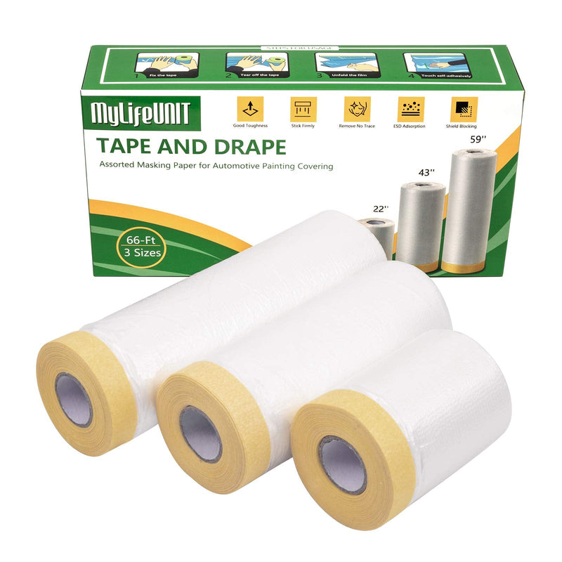 MyLifeUNIT Tape and Drape, Assorted Masking Film for Automotive Painting Covering Bundle