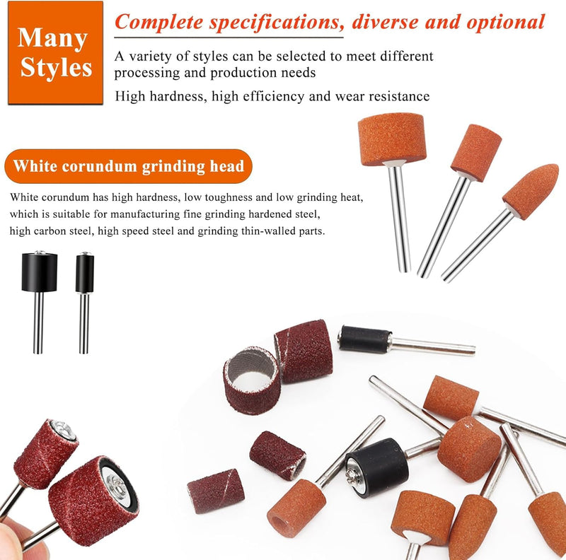 [Australia - AusPower] - mxuteuk 64 x Dremel Grinding Attachments for Dremel Rotary Tools, Includes 42 Aluminium Oxide Whetstones (1/8 Inch Shank) and Grinding Drums and Accessories for Rust Removal, Polishing and Machining 