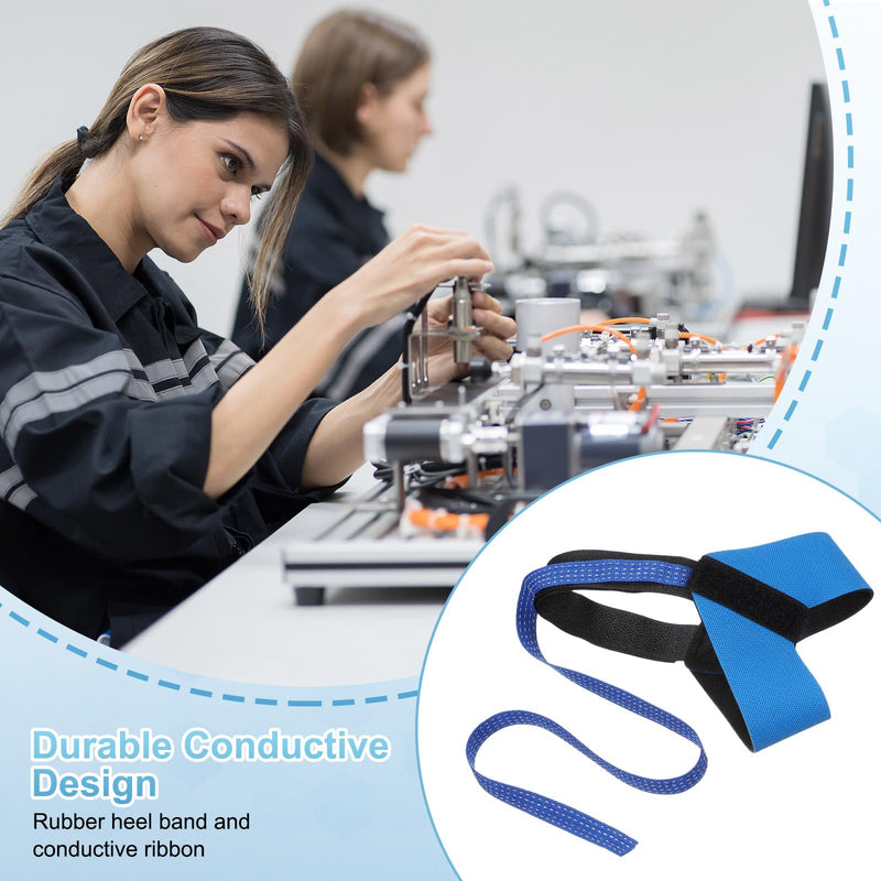 MECCANIXITY 4 Pcs ESD Heel Strap, 1M Ohm 50cm Conductive Tape Anti Static Heel Grounder Adjustable for Electronics Workshop Lab Protection Against Electric Shock, Blue Black