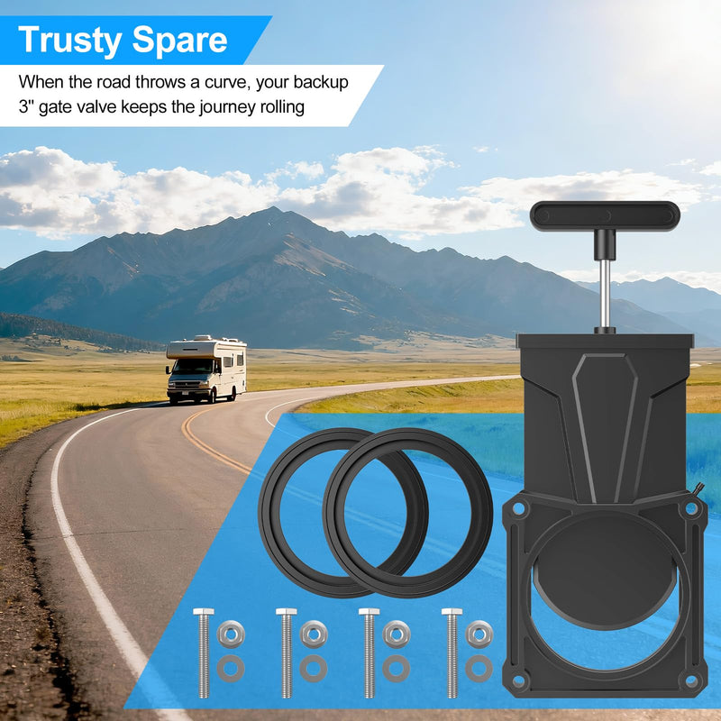 3" RV Waste Dump Gate Valve Body for Black/Grey Tank Sewer Drain Knife Valve Plumbing Replacement for Campers Trailers Motorhomes