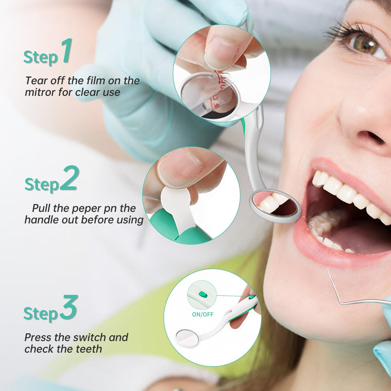 [Australia - AusPower] - 2 Pcs Dental Mirror with Light,Anti-Fog Mouth Mirror,LED Lighted Teeth Inspection Mirror,Dentist Oral Care Tool 