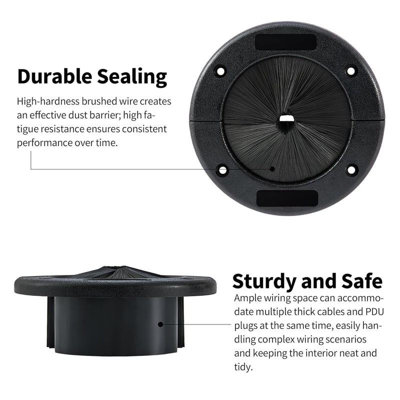 [Australia - AusPower] - 2-Pack 4"Round Brush Grommet, Upgraded Large Split Grommet Structure for Raised Floor Airflow Management, Home Data Center Wall Ceiling Floor Cable Management (Deep Black) Deep Black 
