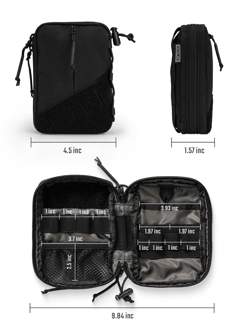 TACTICAL GEEK Block E4.0 EDC Compact Waist Pouch, Utility Pocket Organizer with Elastic Cord, Nylon Dual-Directional Zippers Tool Pouch, Multi-Purpose Small Gadget Organization for Daily Carry(Black) E4.0-Black