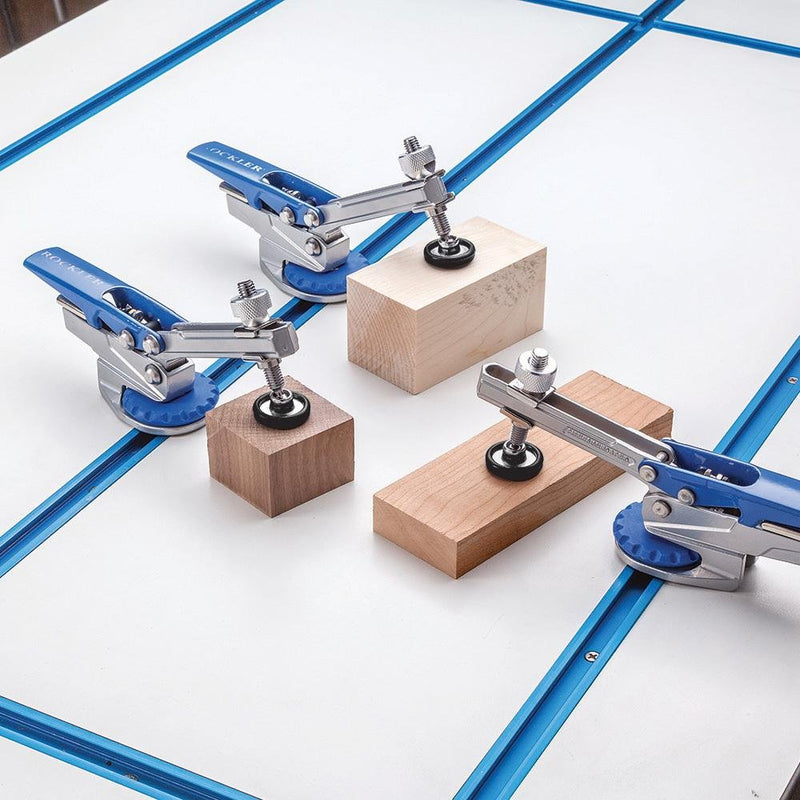 [Australia - AusPower] - Rockler Auto-Lock T-Track Hold Down Clamp – Adjustable Clamps for Woodworking w/Set Screw - T Tracks Woodworking Hold Down Clamps Pivots 3600 to Minimize Obstructions – Heavy-Duty Metal T-Track Stop 