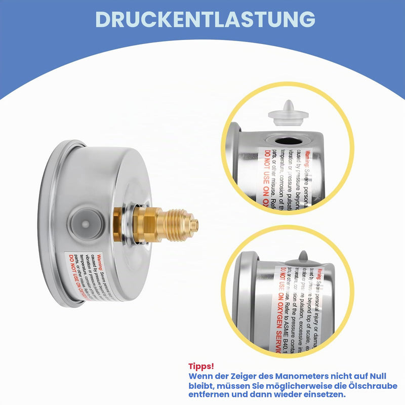 Pressure Gauge, Glycerine Filled Pressure Gauge, 63 mm Dial, 0-16bar, 304 Stainless Steel Case, G1/4 Rear Connection