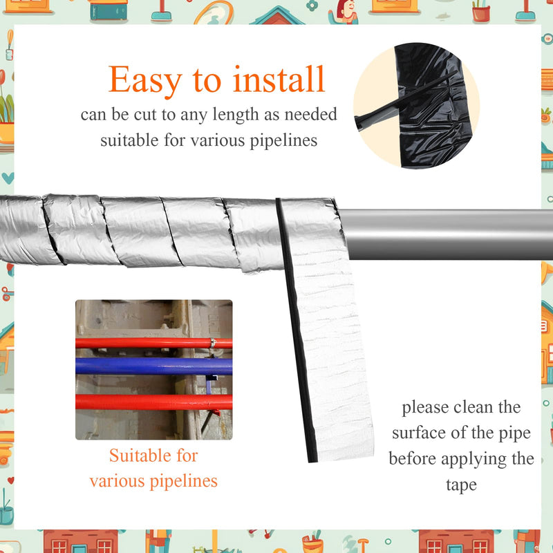 Pangda 3 Rolls Pipe Insulation Wrap Tape 2'' Wide 50 ft Outdoor Fiberglass Insulation Foam Water Pipe Wrap Aluminum Foil Self Adhesive for Winter Freeze Protection Heat Preservation