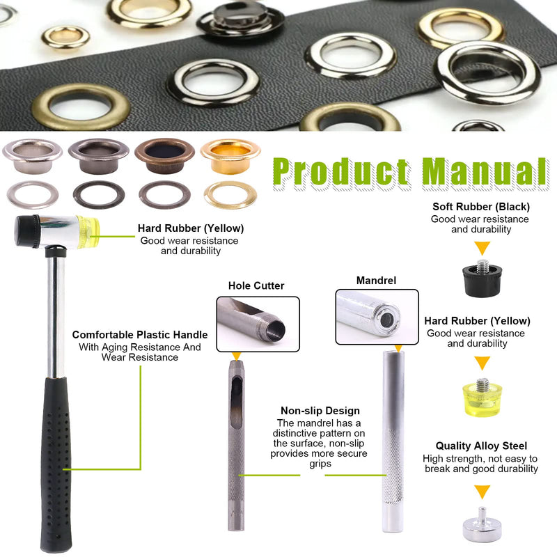 Keadic 240 Sets 4mm 5/32” Thickened Grommets Eyelets with 4 Pcs Install Tools Assortment Kit, Bronze Silver Gold Gun Black Metal Eyelet Grommet for DIY Leather Clothing Shoe Bags Crafts Bronze Gun-black Gold Silver Assorted Set 5/32”(4mm)