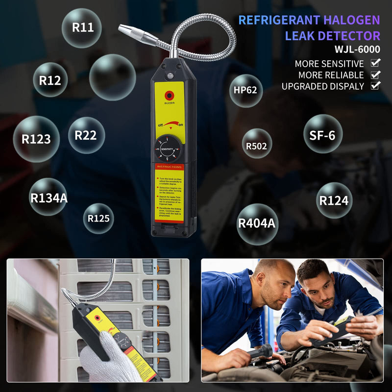 [Australia - AusPower] - Tallew Refrigerant Leak Detector with LED Light Auto Air Conditioner Tool Test Detection Kit Halogen Gas Leakage Tester 68 Flashlight UV Protective Glasses 