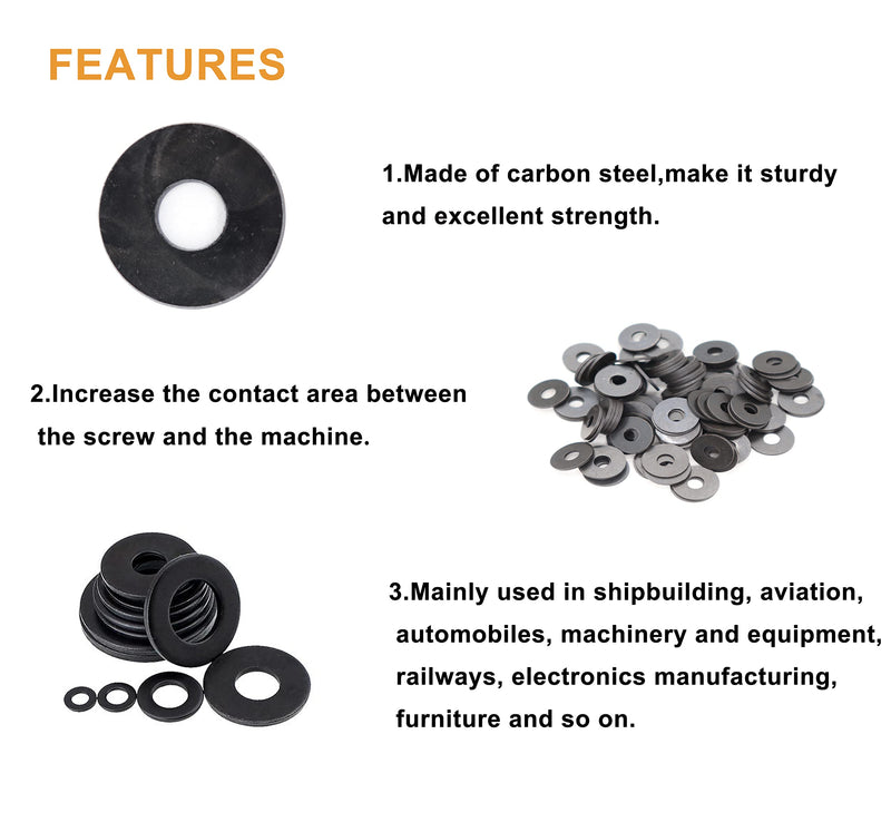 [Australia - AusPower] - 50pcs Black M8 Flat Washers(OD=24mm, 2mm Thickness) Grade 8 Carbon Steel, Zinc Plated M8*24*2.0mm 50pcs 