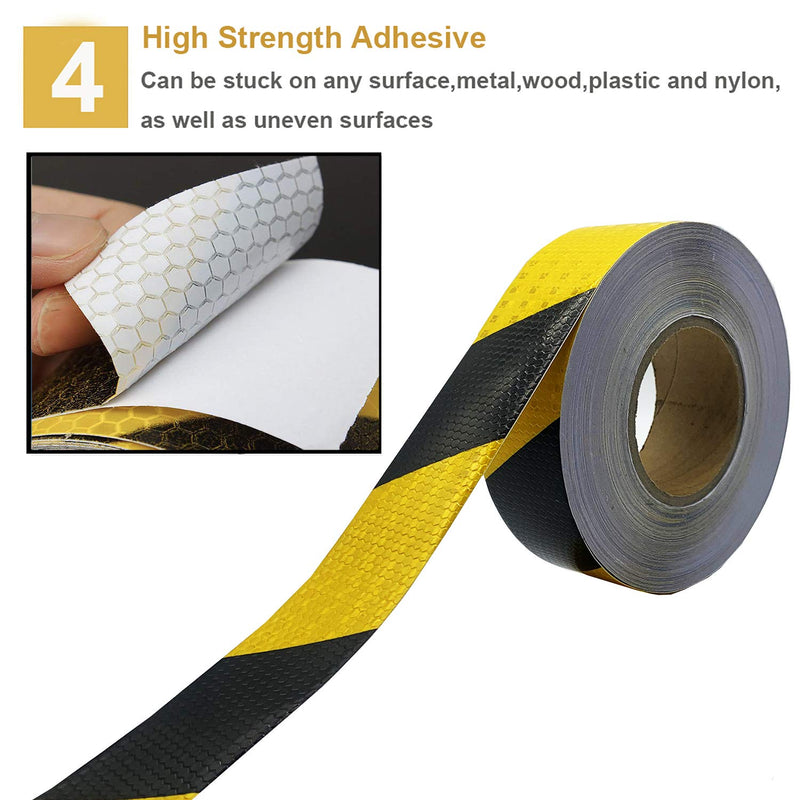 Waterproof Reflective Safety Tape Roll 2"X150' Yellow Black Striped Floor Marking Tape Hazard Caution Warning Tape Auto Truck Self-adhesive Safety Sticker Strips for Wall Factory Trailer Vehicle Yellow&Black-Honeycomb