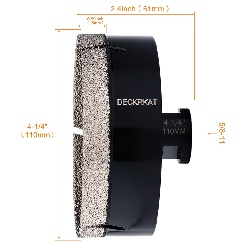 4-1/4" Diamond Hole Saw, 110mm Tile Hole Saw Drill Bit Diamond Tipped for Granite Marble Ceramic Glass Porcelain Quartz Tiles Stones Countertop, Core Drill Bits with 5/8-11 Thread for Angle Grinders. 4-1/4"(110mm)