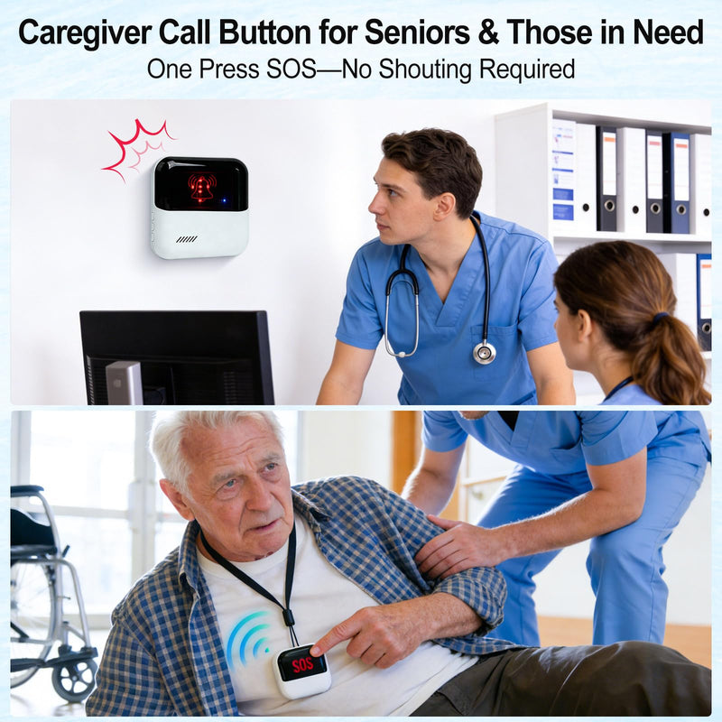 eMylo WiFi Caregiver Pager System, SOS Emergency Call Button for Elderly, Home Medical Alert with App Alerts, No Monthly Fee, 2 Panic Buttons + 1 Receiver, 426Ft Range for Seniors, Patients & Disabled