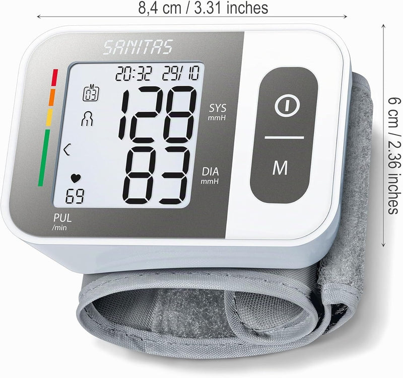 Sanitas SBC 15 Wrist Blood Pressure Monitor, Fully Automatic Blood Pressure and Pulse Monitor, Alarm for Possible Heart Rhythmia